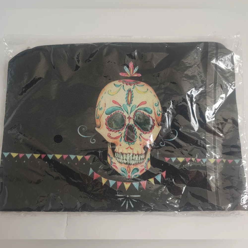 🆕 Skull themed Black makeup Cosmetic travel bag Whimsigoth tarot roses skeleton